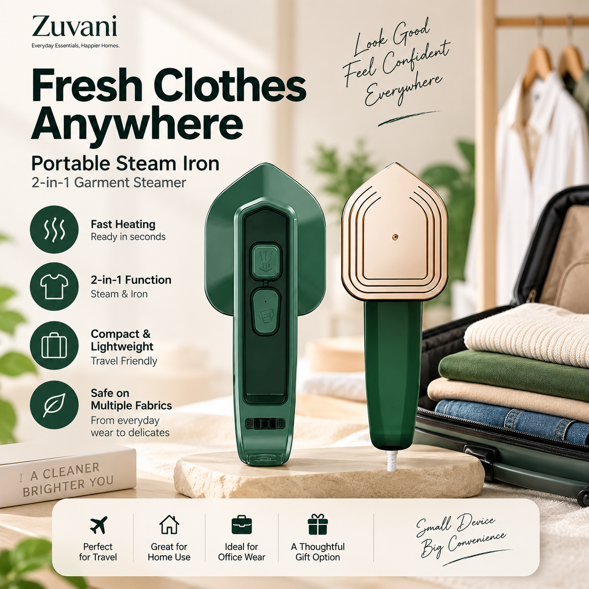 Portable Steam Iron – 2-in-1 Travel Garment Steamer